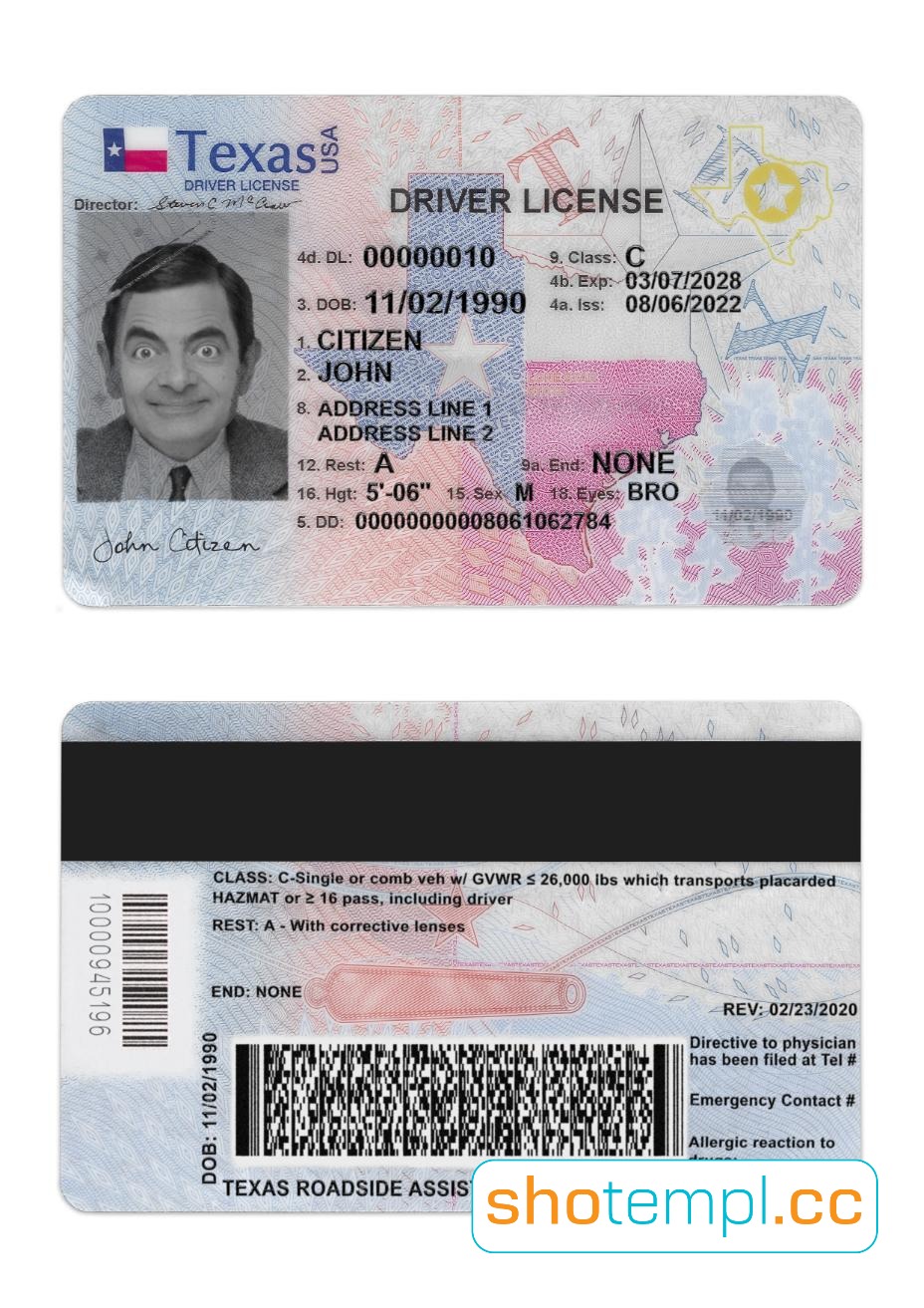 Texas Temporary Driver License PSD Template